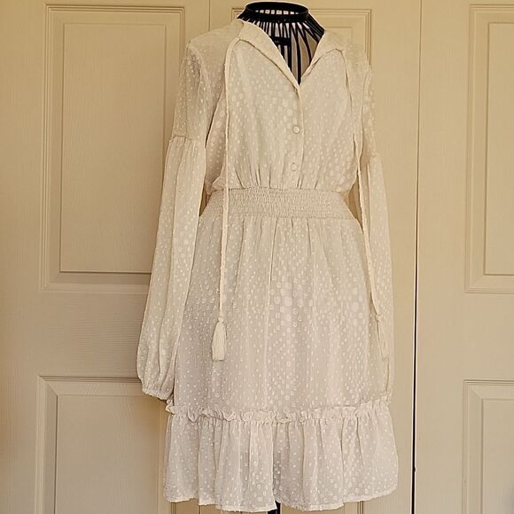LULU'S Dreamy Astetic Beige Long Sleeved Mini Dress Size XS NWT - Picture 7 of 16